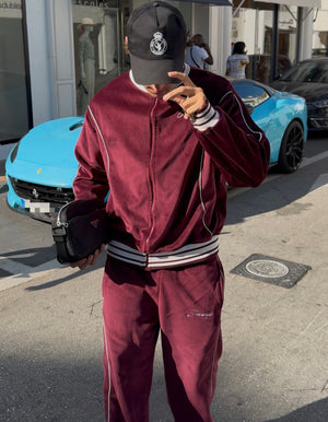 Velour Tracksuit Set Red