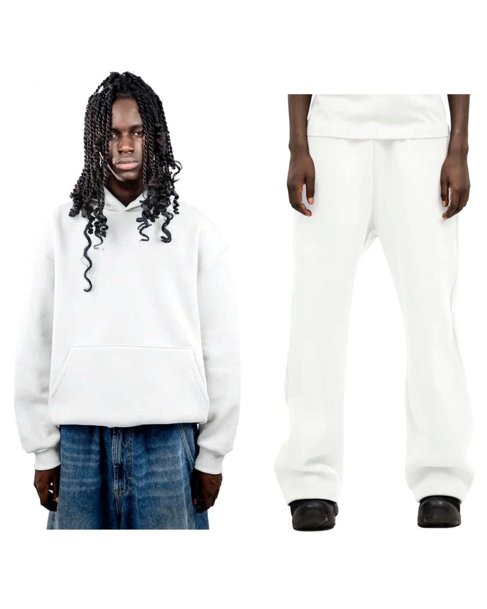 No Logo White Tracksuit Full Set