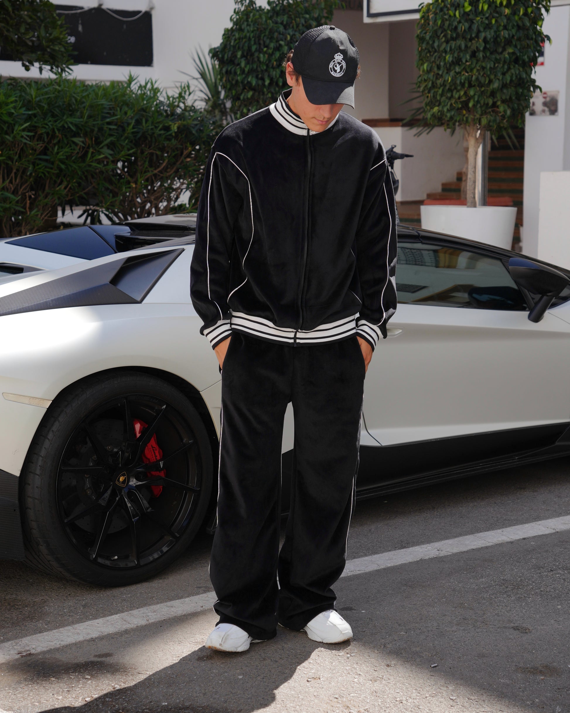 No Logo Velour Tracksuit set Black