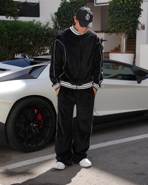 No Logo Velour Tracksuit set Black
