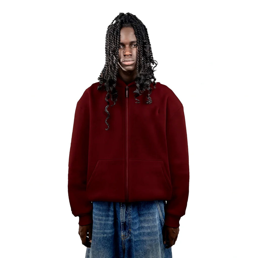 No Logo Zip Hoodie Granata Red